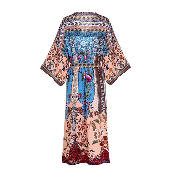 Floral Bohemian Kimono Robe Swim Cover Up - Picture 4 of 6